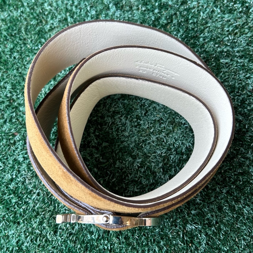 Salvatore Ferragamo Single Gancio Suede Belt Tan Brown 85 - Picture 8 of 16